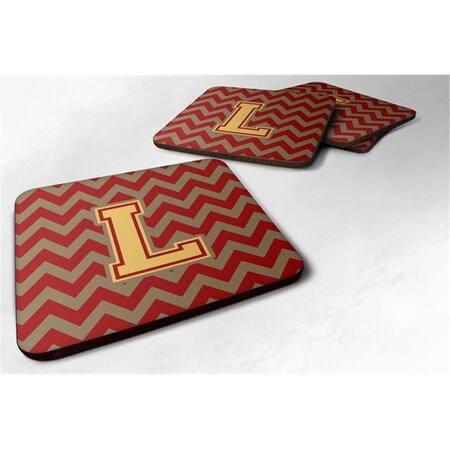 Carolines Treasures Letter L Chevron Garnet and Gold Foam Coaster, Set of 4 CJ1048-LFC