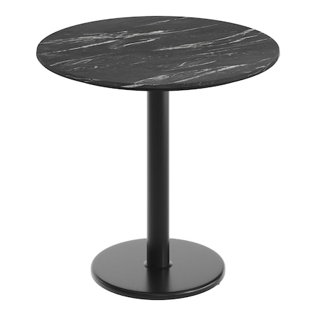 Flash Furniture Commercial 31.25" Black Faux Marble HPL Tabletop with Black Table Height RD Base ST-RD31-BKMAR-TR18-GG
