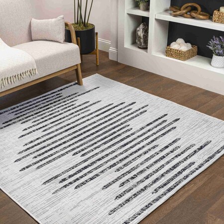 Jonathan Y Zolak Berber Stripe Geometric Ivory/Black 9 ft Square Indoor/Outdoor Area Rug SMB124D-9SQ