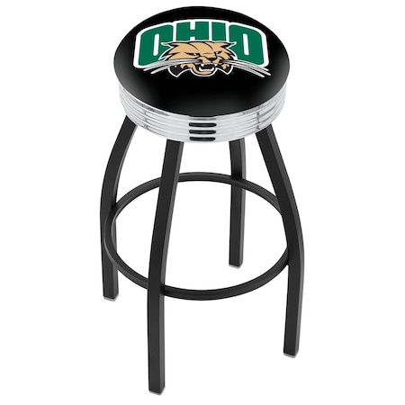 Holland Bar Stool Co 30" Blk Wrinkle Ohio University Swivel Bar Stool, Chrome Ring L8B3C30UnivOH