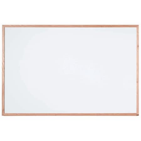 Aarco Melamine Marker Board, White Melamine Marker Board w/ a Red Oak Frame, Size 48''Hx72''W WOC4872