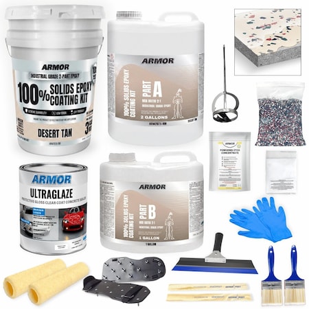 Armorpoxy Epoxy Floor Kit 2-Layer - Medium Flake Broadcast - 600 Sq Ft - Desert Tan TP-KIT-DESTAN-L