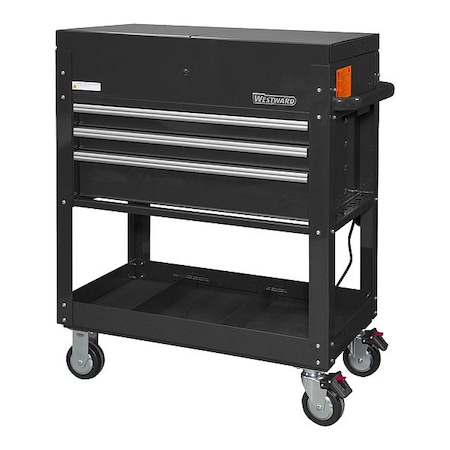Westward Tool Utility Cart, Black, No Lid, 20" D 2AE293