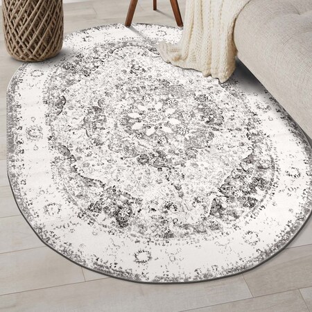 World Rug Gallery Traditional Medallion Area Rug 5 ft x 7 ft Oval Gray MON830GRAY5OV