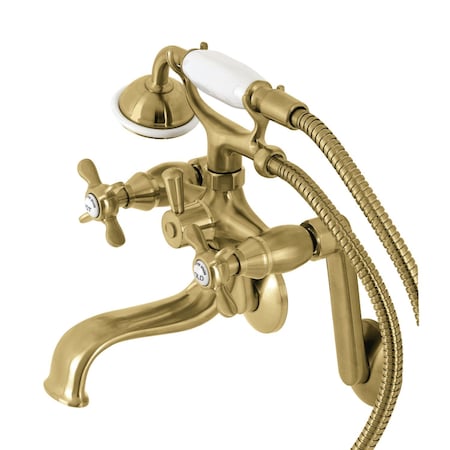 Kingston Brass Tub Wall Mount Clawfoot Tub Faucet with Hand Shower, Brushed Brass KS249SB