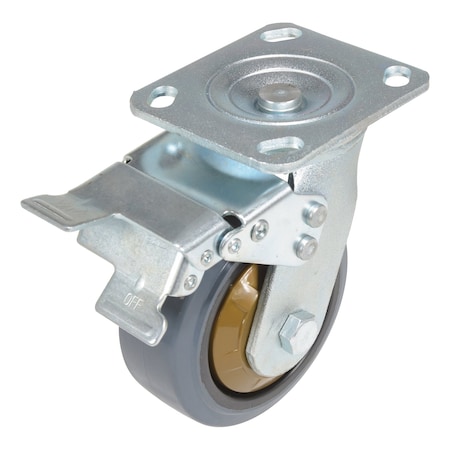 Vestil Rubber Swivel With Total Brake Caster 5 In. Diameter x 2 In. Width 661 lb Dark Gray/Gold CST-KSM-5X2MR-SWTB