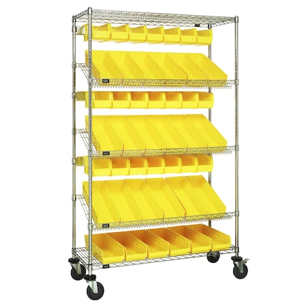 Quantum Storage Systems WIRE CART SLANT SHELVES WITH 38 BINS WRCSL5-74-1836-104230YL