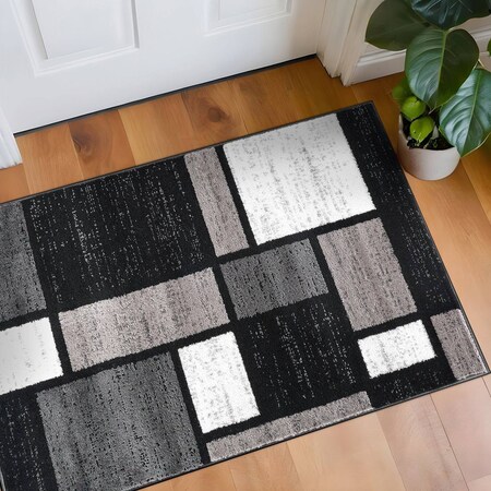 World Rug Gallery Contemporary Modern Boxes Design Soft Area Rug 2 ft 7 in x 4 ft Gray 106GRAY27X4