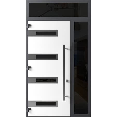 Vdomdoors Front Exterior Prehung Steel Door Ronex0131 Black Enamel 96 Sidelight and Transom Window Sidelite RONEX0131EXD-BLK-W36+12xH96+16-RH-I