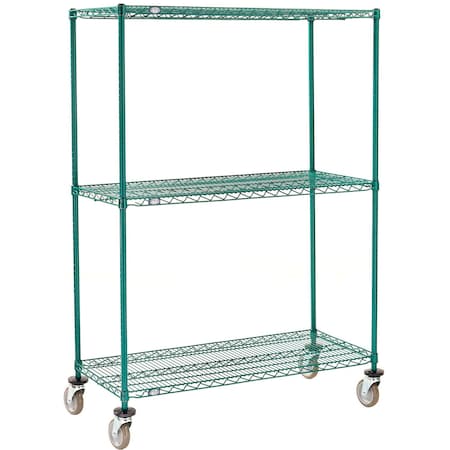 Global Industrial Nexel 3 Shelf Truck, Poly-Green, 36"W x 14"D x 60"H, Polyurethane Swivel Casters B3157394