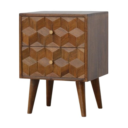 Homeroots 22" Chestnut Solid Wood Carved Geometric Two Drawer Nightstand 722578