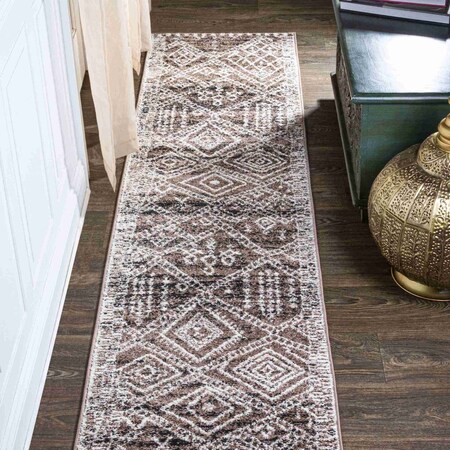 Jonathan Y Tayri Modern Tribal Geometric Brown/Ivory 2 ft. x 8 ft. Runner Rug MOH501A-28