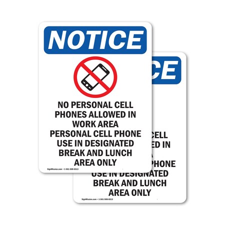 Signmission No Personal Cell Phones Sign With Symbol, 7 in W x Rectangle, Vinyl Decal OS-2PACK-NS-D-710-V-14738