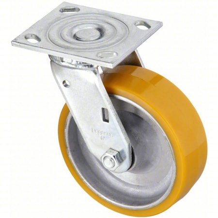 Zoro Select Plate Caster, Swivel, Polyurethane, 7 1/2"H P21S-UA060R-14-DL