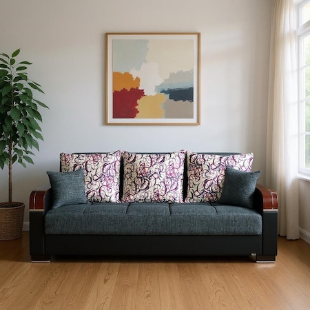 Homeroots 87" Gray Polyester Convertible Futon Sleeper Sofa And Toss Pillows With Storage 607142