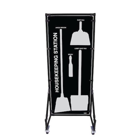 5S Supplies 5S Housekeeping Shadow Board Broom Station Version 16  - Black Board / Gray Shadows  With Broom HSB-V16-BLACK/GRAY-KIT