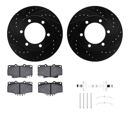 Dynamic Friction Co DFC Brake Rotor - Dimpled & Slotted - Black w/5000 Brake Pads & HW Kit 8512-76076