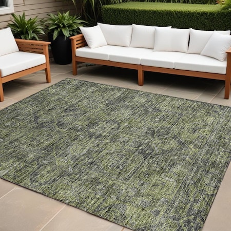 Homeroots 9' X 12' Moss Green and Gray Oriental Washable Non Skid Indoor Outdoor Area Rug 563815