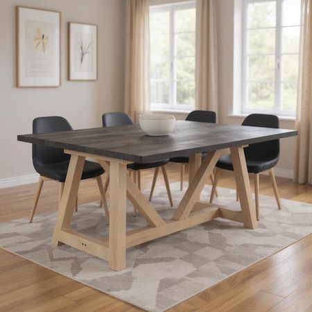 Homeroots 84" Black and Brown Solid Wood Trestle Base Dining Table 604025