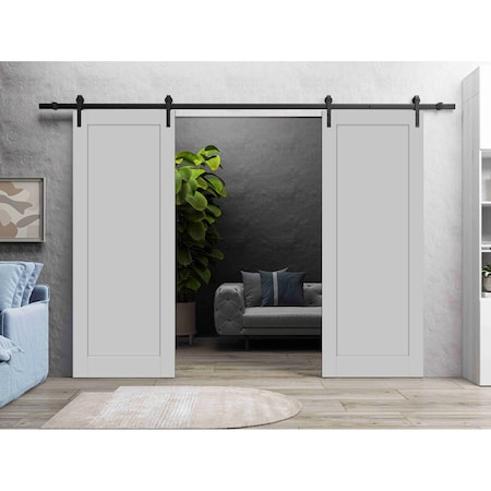 Sartodoors Sliding Double Barn Doors Hardware Grey 60x84 (2* 30x84) Solid Core Modern Interior QUADRO4111DB-GRE-6084