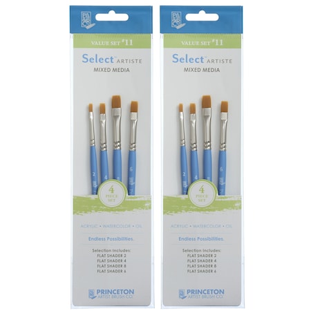 Princeton Select Artiste Brush Set No. 11, Synthetic Bristles, Short Handle Mixed Media, 4-Piece Set, 2PK P3750SET111