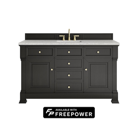 James Martin Vanities Brookfield 60 in. Single Vanity, Black Onyx w/3CM Eternal Jasmine Pearl Silestone Top 547-V60S-BKO-FEJP