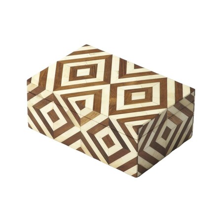 Homeroots 12" Brown And Ivory Bone Inlay And Solid Wood Box With Lid 389461