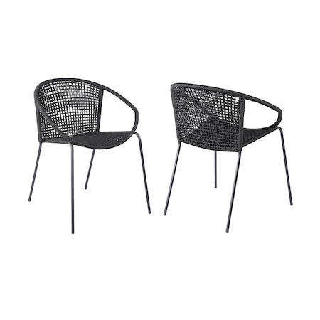 Homeroots Set of Two 25" Black Metal Outdoor Dining Chair, 2PK 490257