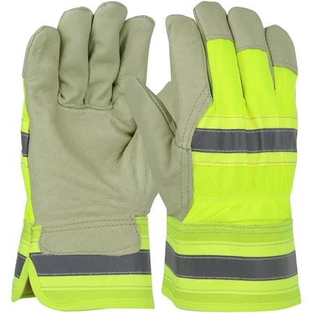 Pip Pigskin Leather Palm Glove w/Hi-Vis Back and Natural Thermal Lining, Rubberized Safety Cuff, 12PK HVY5555/M