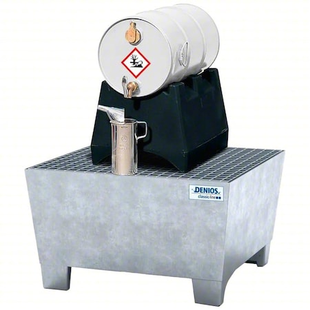 Denios Spill Pallet, 66 gal Spill Capacity, 1 Drums, 600 lb Load Capacity, Galvanized Steel K19-1101