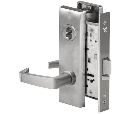 Best Grade 1 Storeroom Mortise Lock, 15 Lever, M Escutcheon, SFIC Housing Less Core, Satin Chrome Finish 45H7W15M626