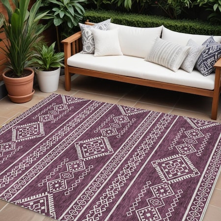 Homeroots 9' X 12' Eggplant And Ivory Southwestern Washable Indoor Outdoor Area Rug 593670