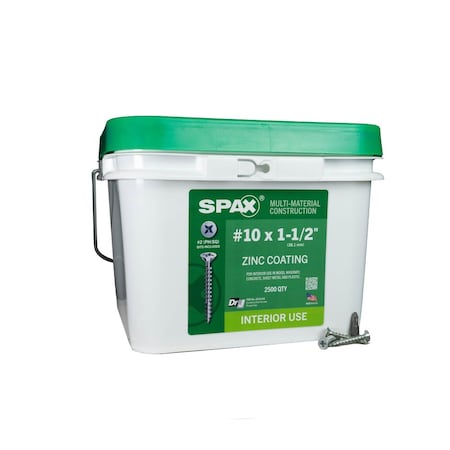 Spax #10 x 1-1/2 in Interior Wood Screws Construction Flat Head Phillips Square Unidrive Pail, 2500PK 3101010500400