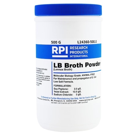 Rpi LB Broth Lennox LB Broth Animal Free, Powder, 500 Grams L24360-500.0