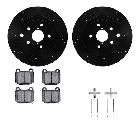 Dynamic Friction Co DFC Rotors-Drilled & Slotted-Black w/ 5000 Advanced Brake Pads Incl Hdw 8512-13027