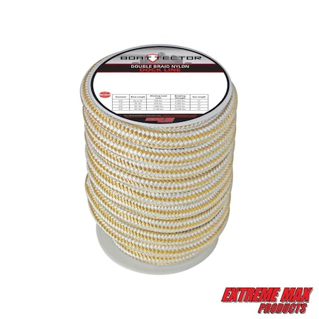 Extreme Max 3006.2324 BoatTector Double Braid Nylon Dock Line - 3/4" x 40', White & Gold 3006.2324