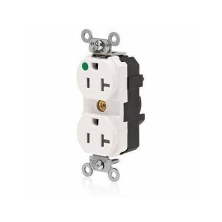 Leviton Straight Blade Receptacle, 5-20R, 20 A, 125V AC, 2 Pole, 3 Wire, Flush Mount, Single, White M8300-ILW
