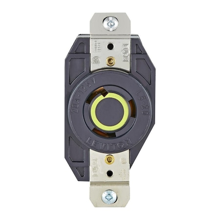 Leviton Flanged Locking Receptacle, L5-20R, 20 A, 125V AC, Single Phase, 2 Pole, Flush Mount, Black 2310