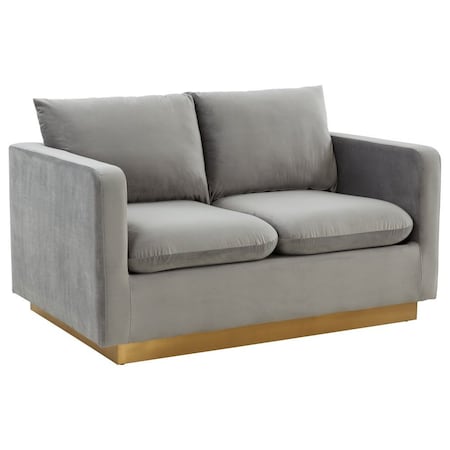 Leisuremod Nervo Upholstered Velvet Loveseat with Gold Frame, Light Grey NS55LGR