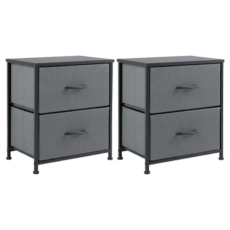 Homeroots Set Of Two 12" Gray And Black Fabric Metal And Wood Two Drawer Dresser, 2PK 635728