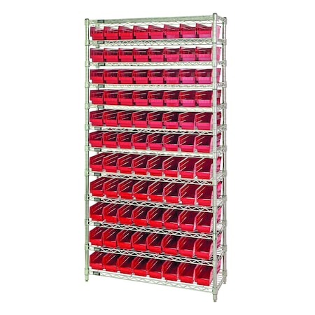 Quantum Storage Systems WIRE SHELVING UNIT W/88 RED BINS WR12-105RD