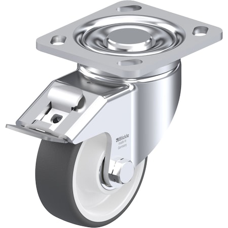 Blickle Swivel Plate Caster, PU, 4", Brake, Caster Wheel/Tread Material: Nylon/Thermoplastic Polyurethane LH-POTH 100K-14-FI