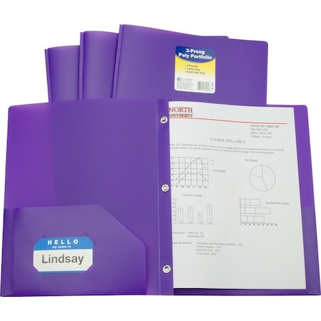 C-Line Products Two-Pocket Heavyweight Poly Portfolio Folder with Prongs, Purple, 25PK 33969