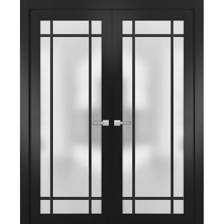 Sartodoors Solid French Double Doors Frosted Glass Planum 2112 Black 64x84 (2* 32x84) Solid Core PLANUM2112DD-BLK-64 x 84 (2* 32x84)-Butterfly