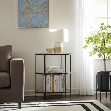 Homeroots 36" Black And Clear Metal and Glass Two Tier Etagere Bookcase 527582