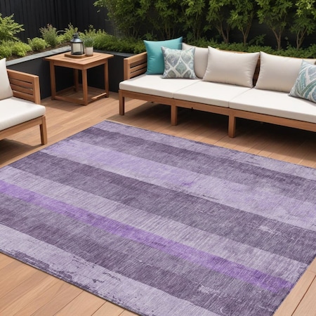 Homeroots 10' X 14' Purple And Lilac Striped Washable Indoor Outdoor Area Rug 617847