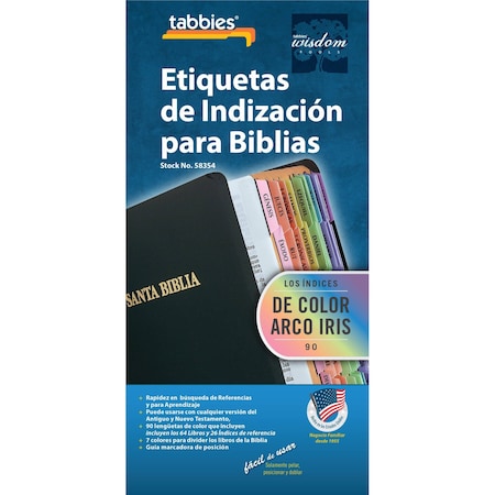 Tabbies BIBLE INDEXING TABS- SPANISH RAINBOW OT & NT, 90 RAINBOW TABS, 1"L-1/4" EXT, 10 PKS/BX, 10PK 58354