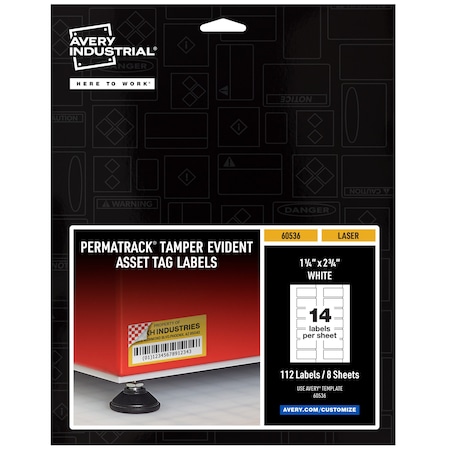 Avery Tamper-Evident Asset Tag Labels, 1, PK112 60536
