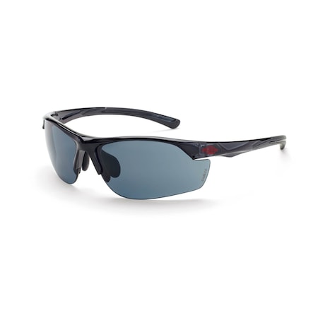 Crossfire Safety Glasses, Super Dark Smoke Lens, Crystal Black Frame, Half-Frame, 1 PR 16428