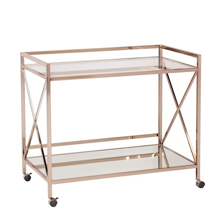 Homeroots Gold Metal And Glass Rolling Bar Cart 402585